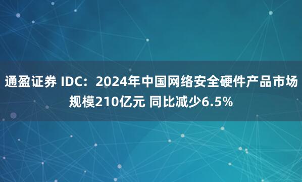 通盈证券 IDC：2024年中国网络安全硬件产品市场规模210亿元 同比减少6.5%